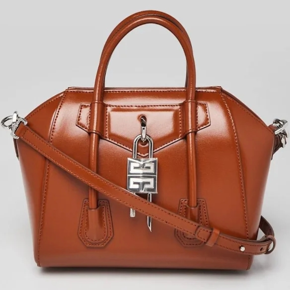 Givenchy Chestnut Calfskin Leather Mini Antigona Lock Bag